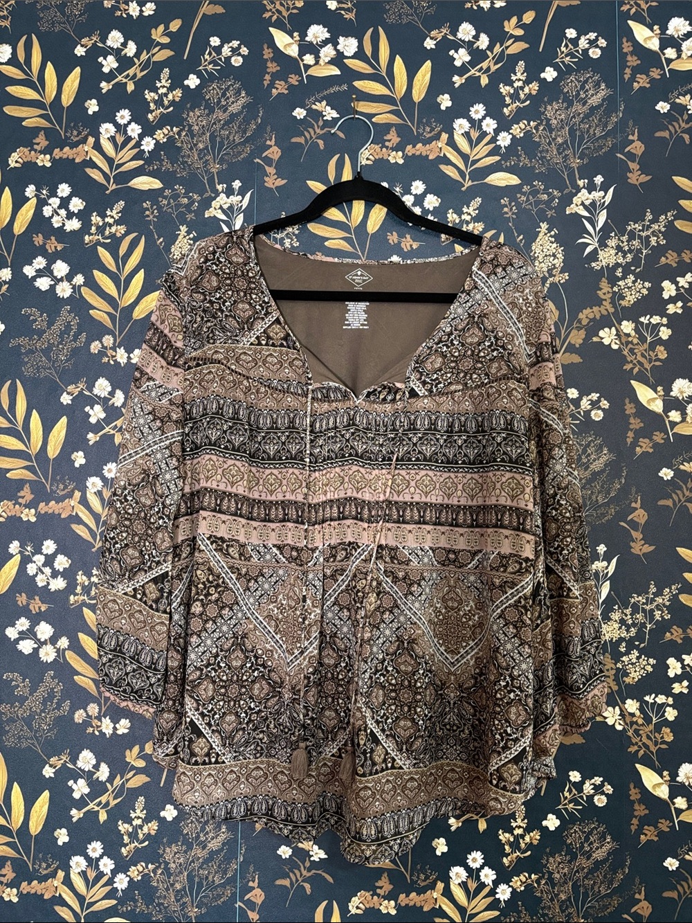 St. John's Bay Brown Multi Paisley Peasant Tunic Size PXXL